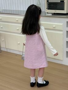 DAZY Young Girl Tweed Heart Button Dress - Pink - View 3