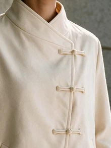 Louniche Baju Kasual Wanita Musim Gugur/Dingin, Warna Polos, Plaket Asimetris dengan Desain Kancing Katak, Cocok untuk Bepergian, Kantor, Kasual Sehari-hari, Belanja, Kencan, Bahan Wol - Aprikot - View 5