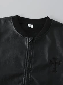 1 buah Jaket Lengan Panjang Kulit PU Kasual Remaja, Kain Lembut dan Nyaman, Cocok untuk Pemakaian Sehari-hari dan Bepergian di Musim Gugur/Dingin, Cocok untuk Anak Laki-laki - Hitam - View 3