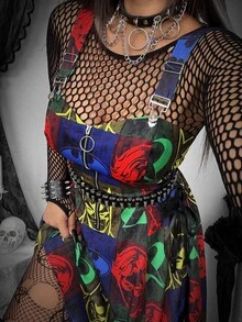 Whyspr BATMAN X SHEIN Plus Size Women's Bat Pattern Zipper Front Casual Pinafore Dress - Multicolor - View 4