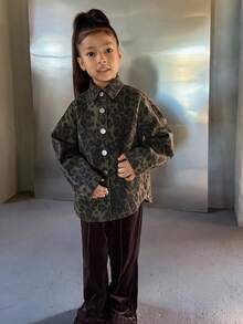 Hapijoa 少女豹紋休閒日常長袖夾克 - 棕色 - 查看 3