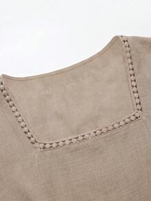 Linhara CURVE Plus Size Women's Woven Casual Fall Shirt - Apricot - View 4