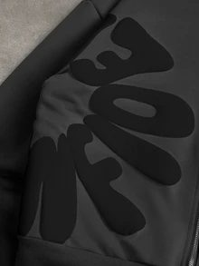 PAVTROS 男士字母圖案連帽拉鍊休閒日常長袖運動衫 - 深灰色 - 查看 4