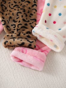 SHEIN 3件組幼兒女嬰褲 可愛甜美 粉色白色棕色 豹紋波點愛心蝴蝶結 毛絨加厚 戶外度假 冬季秋季 慢跑彈性褲 - 黑色 - 查看 5