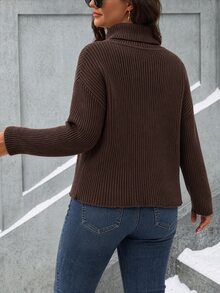 Seusyu Plus Size Women's Solid Color Casual Daily Long Sleeve Sweater - Khaki - View 2