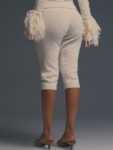MUSERA Cream Knit Low Waisted Capri Trousers Style Fall Autumn Winter Coolgirl Halloween Party Going Out Concert Rave Disco Graphic Camo Sexy Thanksgiving - Cream - View 4