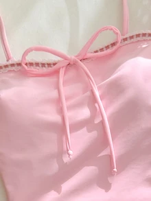 Swim Mod Women's Spring/Summer New Pink Strapless Backless Bow Slimming One-Piece Swimsuit - Pink - View 8