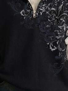 SHEIN EZwear 女款黑色假領拉鍊領運動衫，休閒極簡復古龐克 Y2K 百搭派對印花圖案，音樂節穿搭，哥德風，女款秋季服飾，秋季穿搭，女款通勤穿搭，百搭上衣，外出穿搭，機場穿搭 - 彩色 - 查看 5