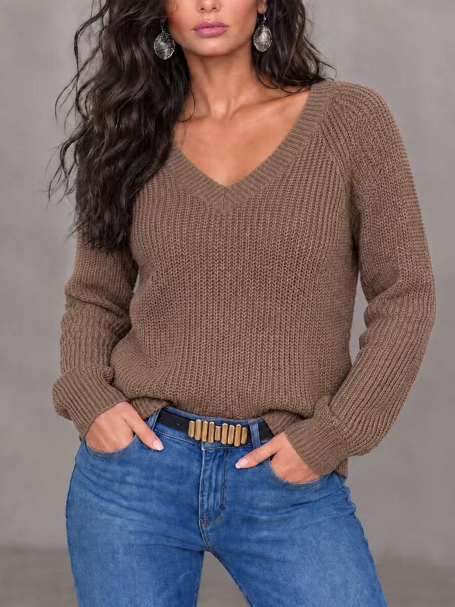 EMERY ROSE Women's Casual Versatile Solid Color Sweater, Autumn/Winter Office Brunch Olive Green - Volcanic Gray - View 1