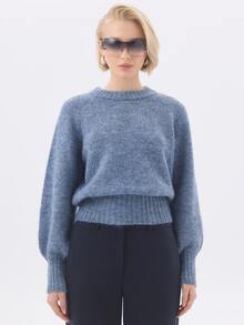 KÆRIA Hus Raglan Sleeve Crew Neck Marle Knit Sweater - Dusty Blue - Relaxed, Cosy, Layering, Modern - Navy Blue - View 5