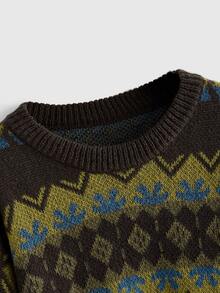 ROMWE Fairycore Women's Geometric Striped Crew Neck Drop Shoulder Long Sleeve Casual Pullover Sweater - Multicolor - View 3