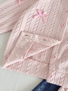Vintaside Kids 2件組幼女針織開襟衫與喇叭牛仔褲套裝，可愛粉藍配色，麻花編織蝴蝶結蕾絲飾邊，長袖圓領，生日派對秋季假期公主風舒適款 - 粉色 - 查看 11
