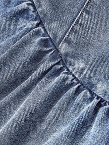Elamini Women's Contrast Lace Ruffle Hem Halter Neck Denim Dress - Blue - View 4