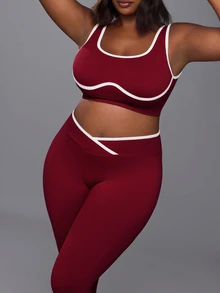 Voyena Plus Size Colorblock Tank Top And Criss-Cross Waist Long Pants Set - Red - View 5