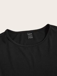 SHEIN BASICS 女款素色休閒日常長袖T恤 - 黑色 - 查看 4