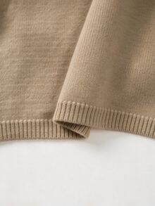 SHEIN 初秋女款修身腰交叉裹領長袖針織套頭毛衣 - 駝色 - 查看 6