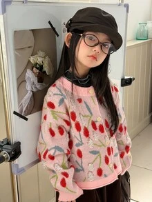DAZY Tween Girl All-Over Print Casual Versatile Daily Wear Cardigan - Pink - View 1