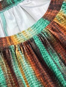 Linhara Baju Wanita Ukuran Besar Musim Gugur/Dingin Minimalis Serbaguna Retro Multi-Warna Bahan Fleece Korea Motif Acak Lengan Panjang Leher Bulat Desain Lipit Cocok Untuk Dipakai di Musim Gugur/Dingin - MultiWarna - View 4