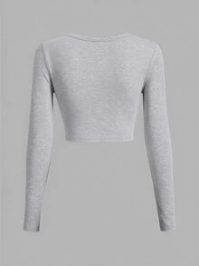 SHEIN EZwear 女款純色方領長袖短版休閒T恤（3件組） - 彩色 - 查看 4