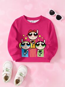 THE POWERPUFF GIRLS X SHEIN Baby Girl Cartoon Pattern Casual Daily Long Sleeve Sweatshirt - White - View 1
