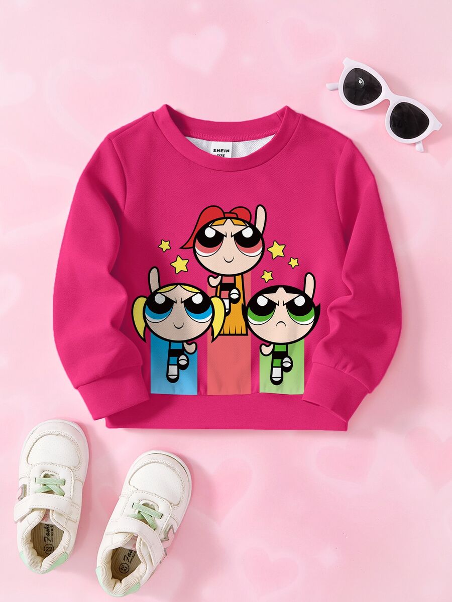 THE POWERPUFF GIRLS X SHEIN Baby Girl Cartoon Pattern Casual Daily Long Sleeve Sweatshirt - White - View 1