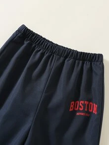 SHEIN 2件組男嬰秋冬休閒條紋字母印花拉鍊連帽衛衣與長褲運動套裝 - 彩色 - 查看 5