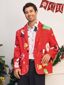AKNOTIC Men's Cartoon Print Casual Daily Wear Blazer - Red - View 6