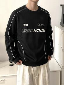 NORVETH Men's Spring/Autumn Casual Standard Size Black Pullover Sweatshirt With Turn Collar And Embroidery - Black - View 2