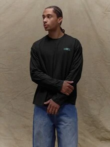 Musero Oversized Long Sleeve Crewneck Graphic T-Shirt Wardrobe Spring&Summer - Black - View 2