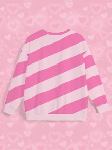 THE POWERPUFF GIRLS X SHEIN Plus Size Women's Striped Letter Print Long Sleeve Casual Sweatshirt - White - View 7