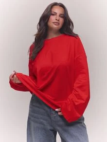 MUSERA ملابس علوية بيضاء بأكمام طويلة مقاس كبير للربيع والصيف كاجوال للاستخدام اليومي والخروج - الأحمر - مشاهدة 1