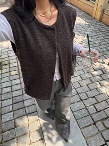 Serisse 女款純色圓領休閒無袖背心外套，大衣，秋冬，商務穿著，適合日常通勤穿著，秋季 - 咖啡棕 - 查看 6