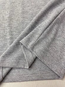 Sudadera de talla grande con cuello asimétrico, diseño fruncido, detalle de botones, manga larga, color gris jaspeado, estilo casual básico - Gris - Ver 6