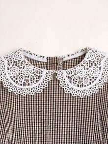 SHEIN Tween女孩秋冬休閒修身學院風日常拼接撞色翻領精緻復古小號 - 彩色 - 查看 4