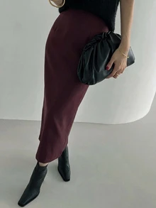DAZY 女款純色開衩設計休閒日常穿著裙 - 紫色 - 查看 4