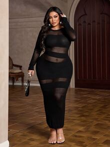 NU&NOW Women's Plus Size Mesh Patchwork Sheer Sexy Dress - Black - View 3