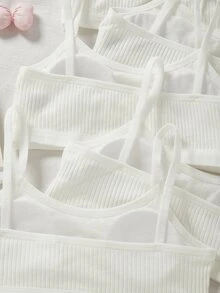 Tween Girl Ribbed Simple Comfortable Training Bras 5pcs/Pack - White - View 7