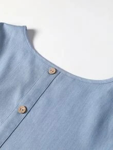 Linhara CURVE Plus Size Women's Casual Vacation Dress With Single Row Back Buttons And Ruffle Hem Fall - Blue - View 9