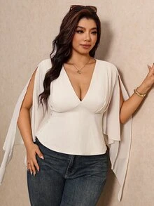 Elaquor Plus Size Fashion Versatile Waist-Cinching Blouse For Office And Commute - Apricot - View 6