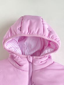 Maija Kids Maija Kids 1件少女可愛休閒精緻舒適百搭粉色刺繡條紋連帽長袖加厚外套，適合返校、外出、休閒活動、派對，秋冬穿著 - 粉色 - 查看 4