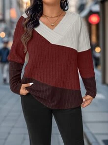 SHEIN Plus Size Color Blocking T-Shirt For Spring And Autumn Graphic Tees Women Tops - Multicolor - View 3