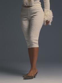 MUSERA Cream Knit Low Waisted Capri Trousers Style Fall Autumn Winter Coolgirl Halloween Party Going Out Concert Rave Disco Graphic Camo Sexy Thanksgiving - Cream - View 3
