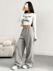 INAWLY Women's Casual Loose Fit Contrast Color Side Design Wide Leg Pants, Spring/Summer - Light Grey - View 5
