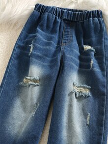 SHEIN 2件組小男孩可愛白色秋季運動衫與藍色牛仔運動套裝，返校季夏季校園，兒童長袖小男孩兩件式牛仔套裝 - 彩色 - 查看 4