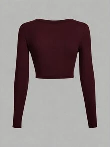 SHEIN EZwear 女款純色方領長袖短版休閒T恤（3件組） - 彩色 - 查看 6