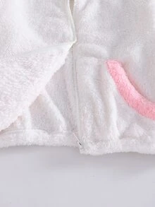 SHEIN 1件女款甜美風休閒外套，校園休閒穿搭，秋冬3D貓咪刺繡連帽寬鬆抓絨夾克 - 白色 - 查看 7