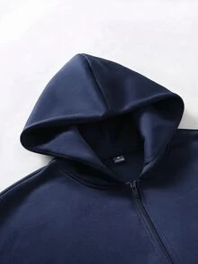 Zorclune 男士拉鍊連帽衛衣，時尚對比色手寫英文印花，雙層帽設計，黑色拉鍊連帽衫，寬鬆版型，休閒舒適百搭，適合外出、通勤、街頭風、旅行、度假、日常穿著 - 寶藍色 - 查看 6