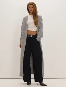 MUSEYN Grey Knit Longline Cardigan Versatile Lounge Everyday Date Night Chic New Season Fall - Grey - View 5