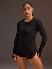 Powerista Women's Solid Color Active Wear Crew Neck Athletic Tee Shirt With Breathable Mesh Panels For Women Training High Quality Workout Clothes - Black - View 2