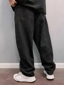 STEELVANCE 男士休閒牛仔褲，附口袋與鈕扣，適合日常穿著 - 黑色 - 查看 2